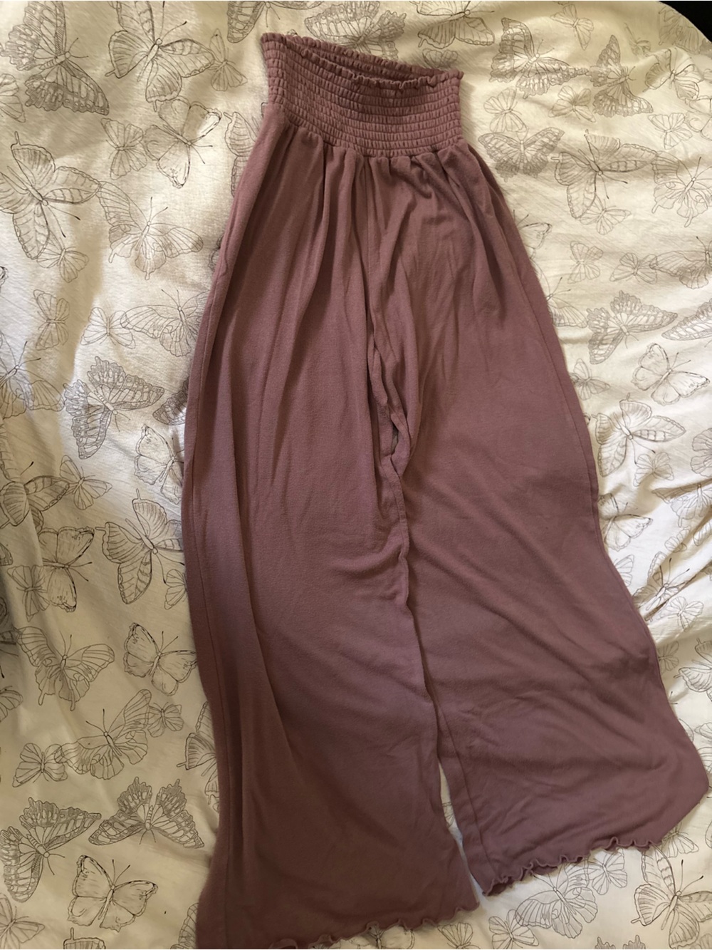 Mauve Smocked-Waist Palazzo Pants